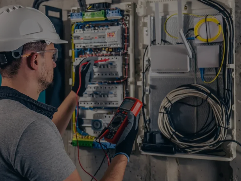 We Can Fix It All handyman completing Electrical Services, installing a new ceiling light fixture in a modern living space.
